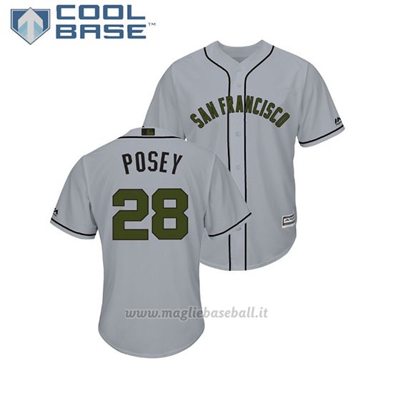 Maglia Baseball Uomo San Francisco Giants Buster Posey 2018 Dia de los Caidos Cool Base Grigio